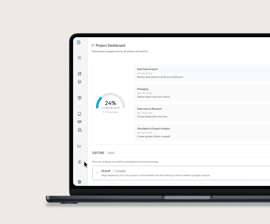 DEFINE — LevelSetter iteration dashboard: pricing-architecture inputs reconciled and ready for simulation